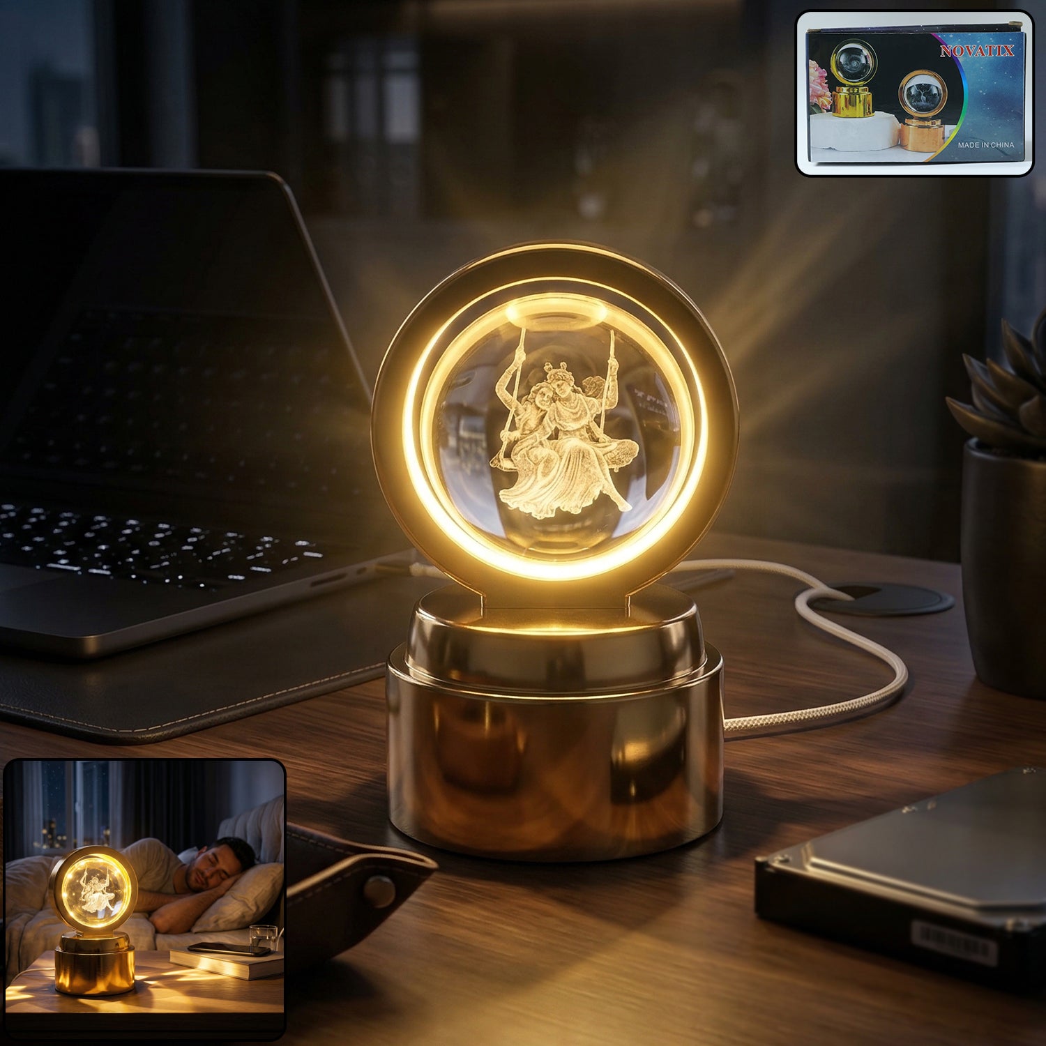 3D Religious Design Crystal Ball LED Night Lamp (1 Pc)